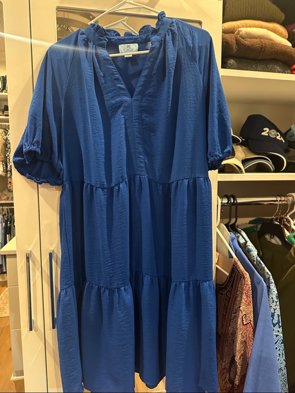 CeCe Royal Blue Tiered V-Neck Midi Dress